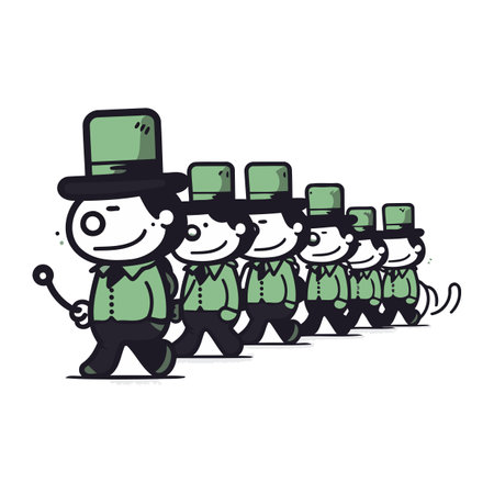 Illustration of a group of Leprechauns marching on white backgroundのイラスト素材