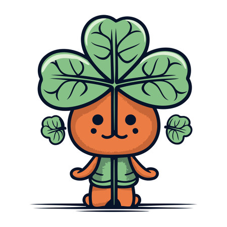 Cartoon character of a lucky clover with a big green leafのイラスト素材