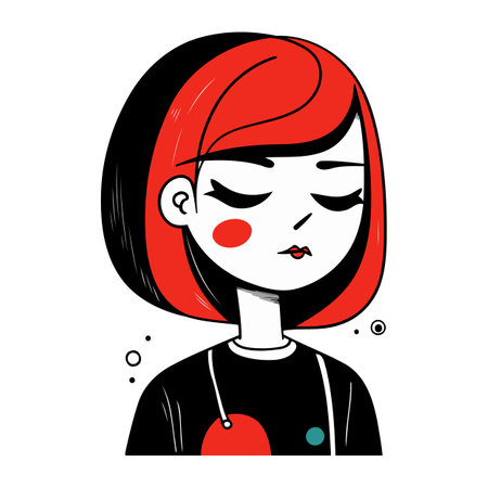 Vector illustration of a girl with red hair in a flat style.のイラスト素材
