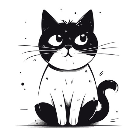 Cute black and white cat with big eyes. Vector illustration.のイラスト素材
