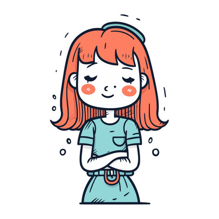 Cute little girl cartoon with long red hair. Vector illustration.のイラスト素材