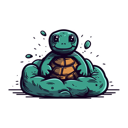 Cute turtle in the pool. Vector illustration of a cartoon turtle.のイラスト素材