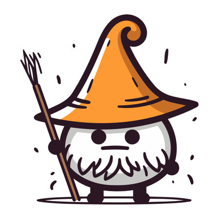 Cute cartoon gnome with a spear in his hand. Vector illustration.のイラスト素材
