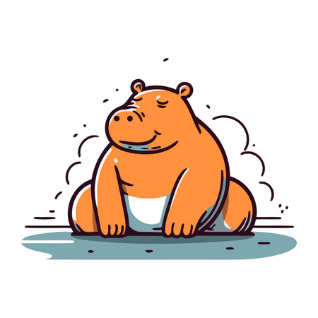Cute hippopotamus sitting on the ground. Vector illustration.のイラスト素材