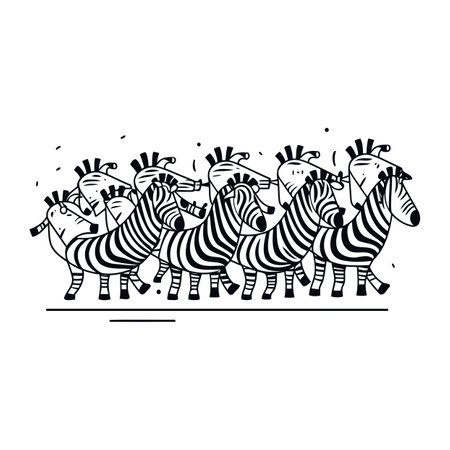 Vector illustration of a group of zebras in black and whiteのイラスト素材