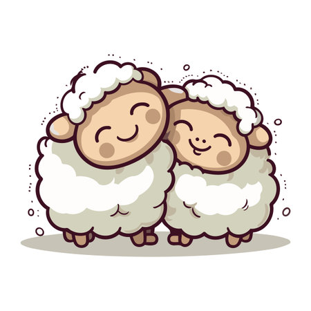 Cute sheeps couple isolated on white background. Vector illustration.のイラスト素材