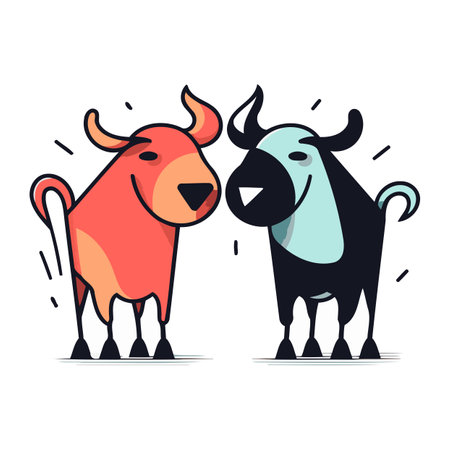 Bull and cow. Vector illustration. Flat style. Isolated on white background.のイラスト素材