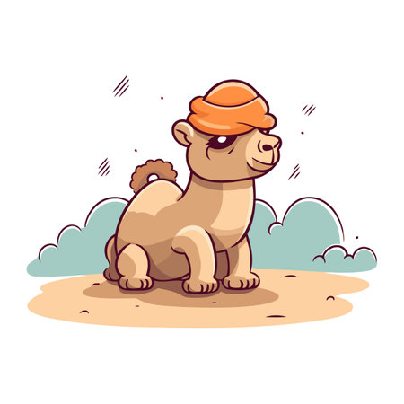 Cute cartoon dog sitting on the sand. Vector illustration in a flat style.のイラスト素材
