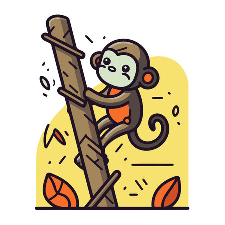 Cute monkey climbing a tree. Vector illustration in cartoon style.のイラスト素材
