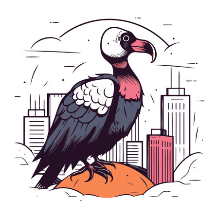 Vulture in the city. Vector illustration of a bird in the city.のイラスト素材