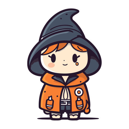 Cute little boy dressed as a witch. Vector illustration in cartoon style.のイラスト素材