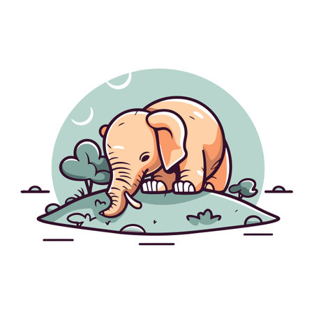 Cute cartoon elephant on the grass. Vector illustration for your designのイラスト素材