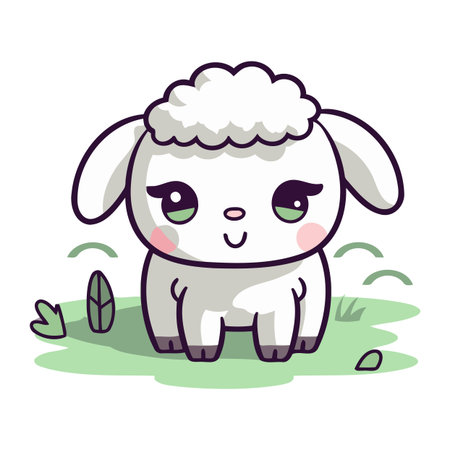 Cute sheep cartoon vector illustration. Cute farm animal character.のイラスト素材