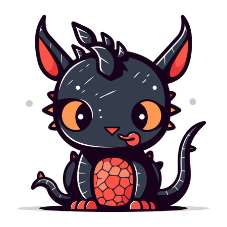 Cute little devil with a turtle. Vector illustration in cartoon style.のイラスト素材
