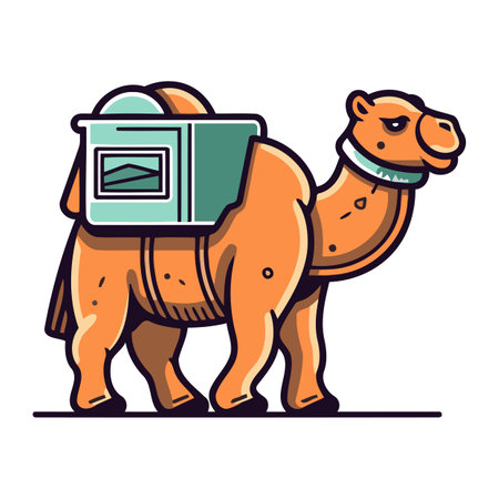 Camel in safari clothes. Vector illustration in cartoon style.のイラスト素材