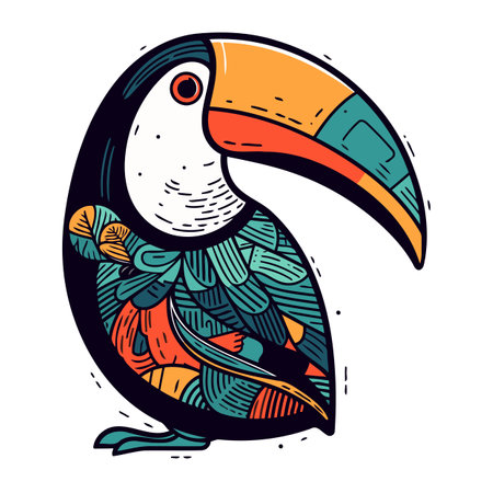 Hand drawn toucan. Vector illustration in doodle style.のイラスト素材