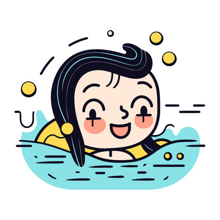 Cute cartoon girl swimming in the sea. Vector illustration in a flat style.のイラスト素材