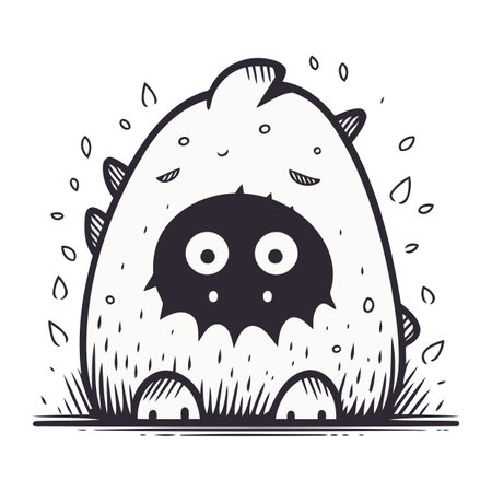 Cute cartoon monster. Black and white vector illustration isolated on white background.のイラスト素材