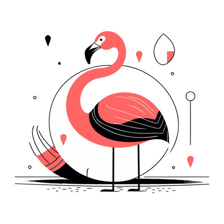 Flamingo. Hand drawn vector illustration in flat cartoon style.のイラスト素材