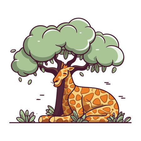 Giraffe under the tree. Vector illustration of a giraffe under the tree.のイラスト素材