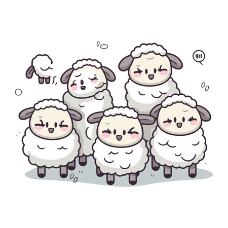 Sheep cute cartoon vector illustration. Cute cartoon sheep characters.のイラスト素材
