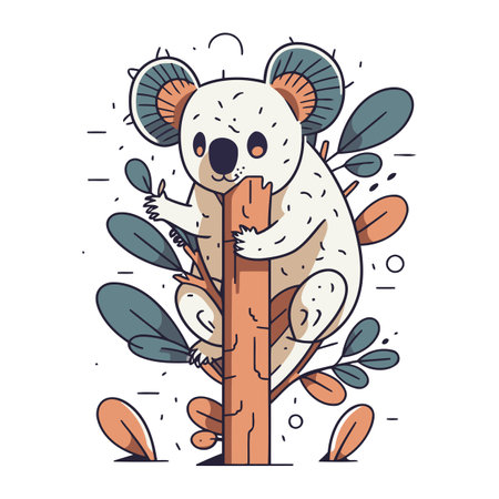 Cute koala on a tree. Vector illustration in flat style.のイラスト素材