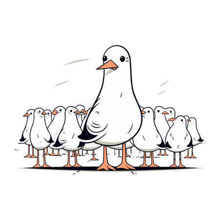 Cute cartoon seagull with chickens on a white background.のイラスト素材