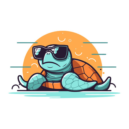 Cute cartoon sea turtle in sunglasses. Vector illustration on white background.のイラスト素材