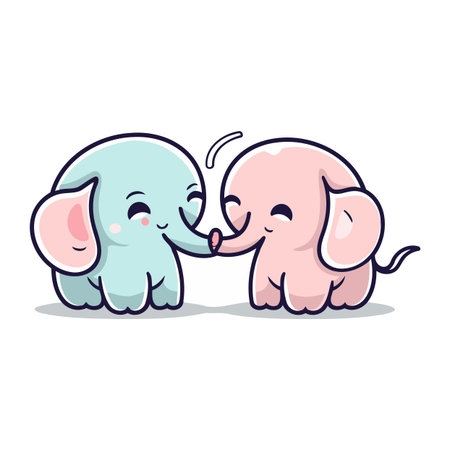 Cute cartoon elephant couple. Vector illustration isolated on white background.のイラスト素材