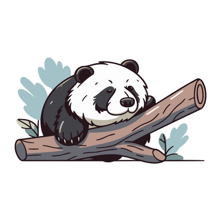 Cute panda bear sitting on a log. Vector illustration.のイラスト素材