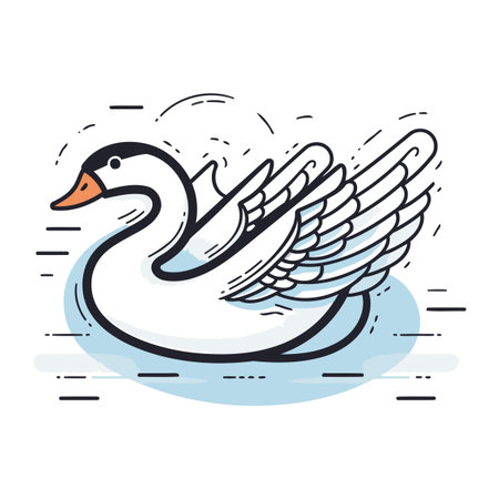 swan with wings on a white background. Vector illustration in the linear styleのイラスト素材