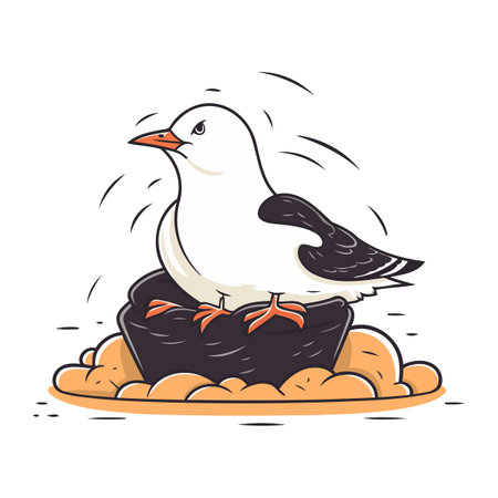 Seagull sitting on the nest. Vector illustration in cartoon style.のイラスト素材