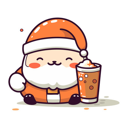 Cute santa claus with a cup of coffee. Vector illustration.のイラスト素材