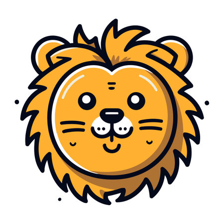 Cute cartoon lion face. Vector illustration isolated on white background.のイラスト素材