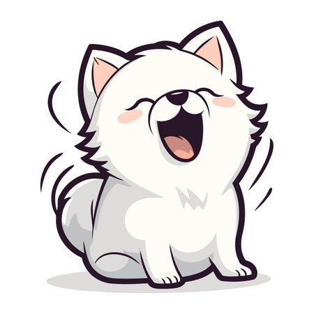 Cute cartoon white dog sitting and yawning. Vector illustration.のイラスト素材