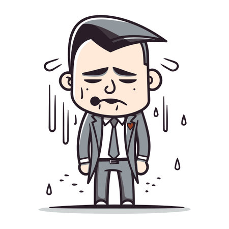 Businessman feeling sad and crying. Vector illustration in cartoon style.のイラスト素材