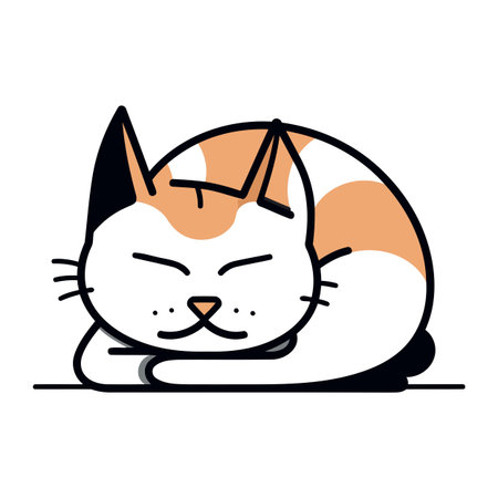 Cute cat sleeping on the floor. Isolated vector illustration.