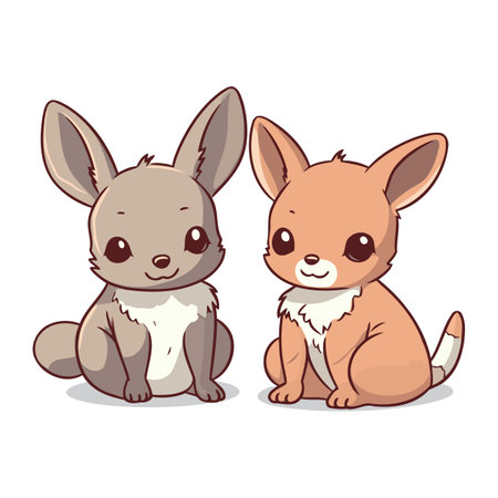 Cute little kangaroo and hare cartoon vector illustration.のイラスト素材