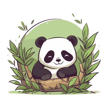 Cute panda sitting in the tree. Cartoon vector illustration.のイラスト素材