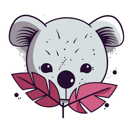 cute koala with leafs kawaii character vector illustration designのイラスト素材