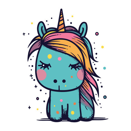 Cute cartoon unicorn. Vector illustration isolated on a white background.のイラスト素材