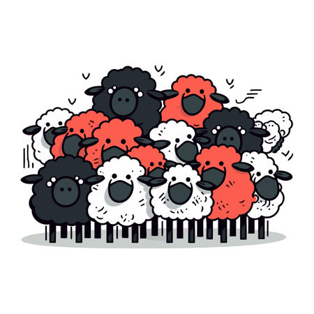 Flock of sheeps   cute cartoon vector illustration of a flock of sheepのイラスト素材