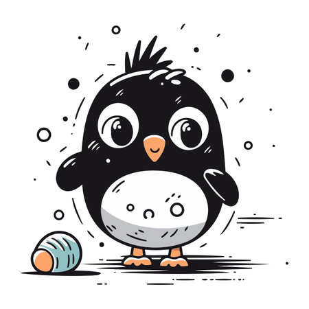 Cute cartoon penguin with shell on white background. Vector illustration.のイラスト素材