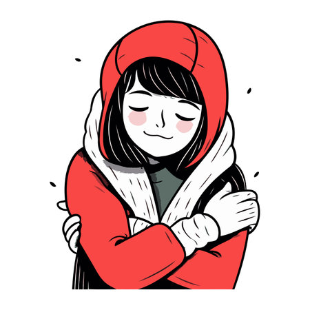 Illustration of a young woman in winter clothes. Vector illustration.のイラスト素材