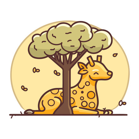 Vector illustration of cute giraffe and tree. Flat design style.のイラスト素材