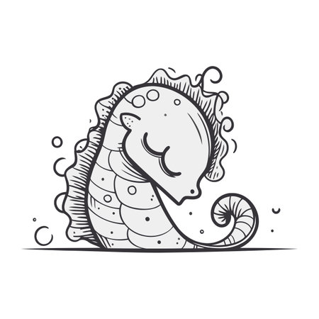 Seahorse. Sea life. Hand drawn vector illustration in doodle style.のイラスト素材
