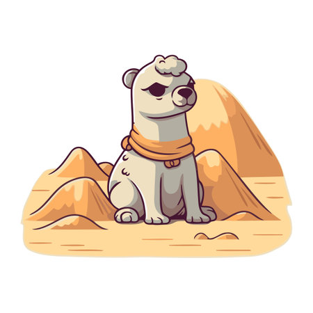 Cute cartoon panda sitting in the desert. Vector illustration.のイラスト素材