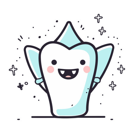 Cute cartoon tooth character. Vector illustration in doodle style.のイラスト素材