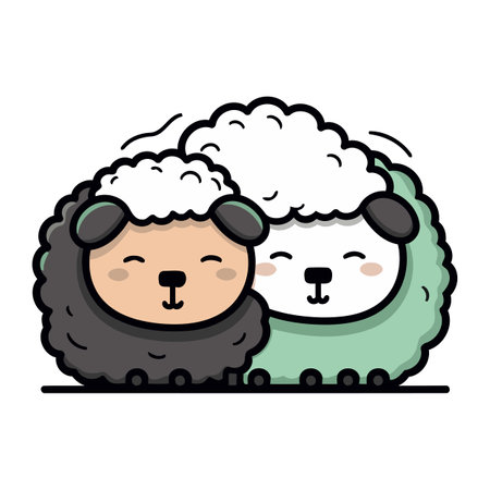 Cute sheep and lamb cartoon vector illustration. Cute cartoon animal.のイラスト素材