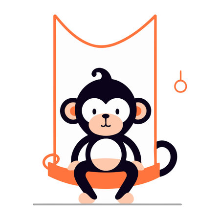 Cute monkey swinging on a swing. Vector illustration in flat styleのイラスト素材